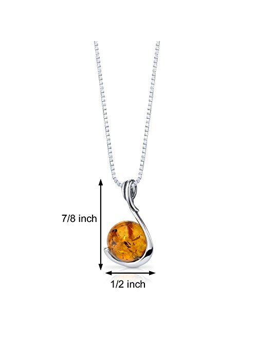 Peora Genuine Baltic Amber Pendant Necklace for Women 925 Sterling Silver, Rich Cognac Color Solitaire Ball with 18 inch Chain