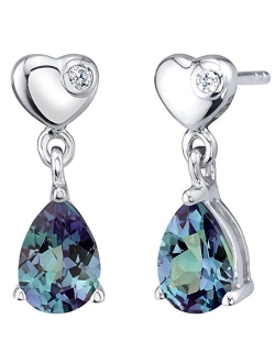 925 Sterling Silver Heart Dangle Drop Earrings for Women in Various Gemstones, 7x5mm Pear Shape, Friction Backs