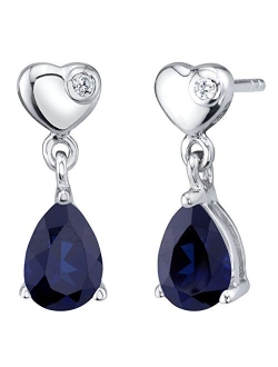 925 Sterling Silver Heart Dangle Drop Earrings for Women in Various Gemstones, 7x5mm Pear Shape, Friction Backs