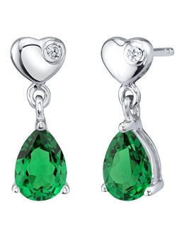 925 Sterling Silver Heart Dangle Drop Earrings for Women in Various Gemstones, 7x5mm Pear Shape, Friction Backs