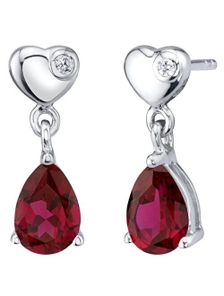 925 Sterling Silver Heart Dangle Drop Earrings for Women in Various Gemstones, 7x5mm Pear Shape, Friction Backs