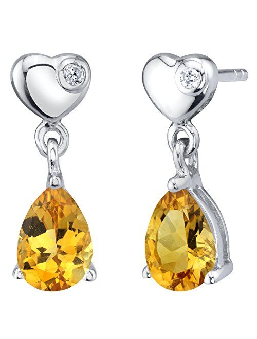 Peora 925 Sterling Silver Heart Dangle Drop Earrings for Women in Various Gemstones, 7x5mm Pear Shape, Friction Backs