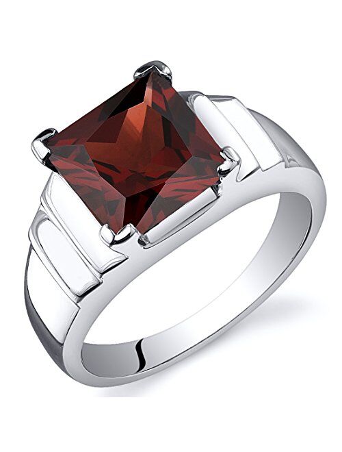 Peora Garnet Statement Solitaire Ring for Women 925 Sterling Silver, Natural Gemstone Birthstone, 3 Carats Princess Cut 8mm, Comfort Fit, Sizes 5 to 9