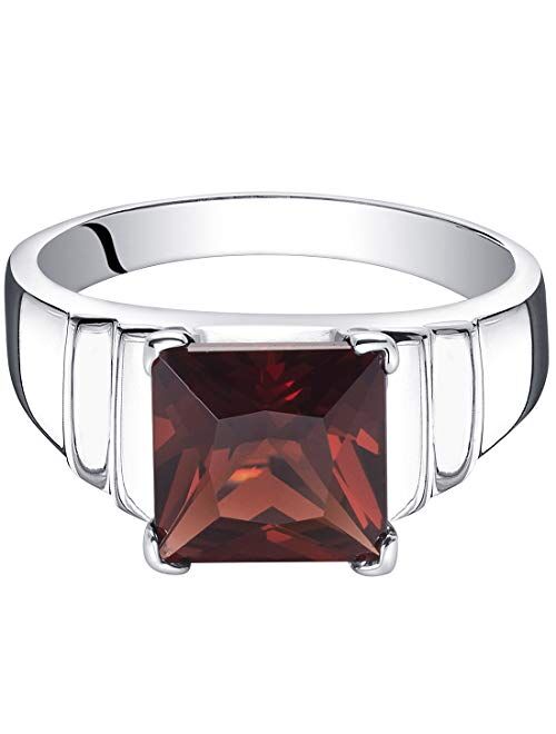 Peora Garnet Statement Solitaire Ring for Women 925 Sterling Silver, Natural Gemstone Birthstone, 3 Carats Princess Cut 8mm, Comfort Fit, Sizes 5 to 9