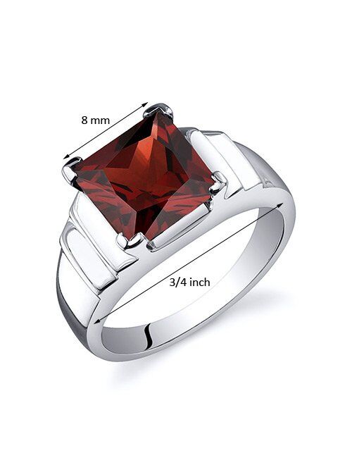 Peora Garnet Statement Solitaire Ring for Women 925 Sterling Silver, Natural Gemstone Birthstone, 3 Carats Princess Cut 8mm, Comfort Fit, Sizes 5 to 9