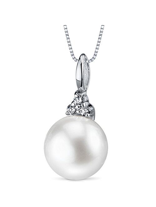 Peora Sterling Silver Freshwater Cultured White Pearl Classic Pendant Necklace and Earrings, Round Button Shape