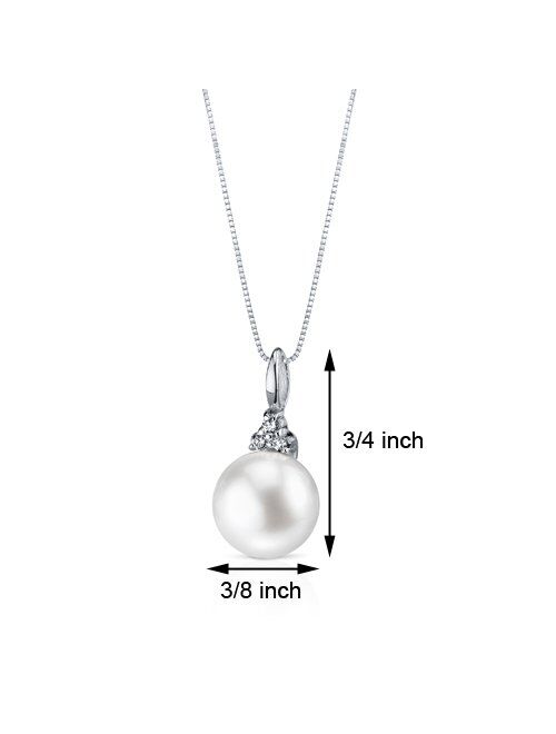 Peora Sterling Silver Freshwater Cultured White Pearl Classic Pendant Necklace and Earrings, Round Button Shape