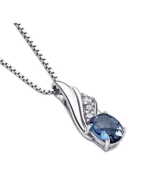 Peora London Blue Topaz Pendant Necklace in Sterling Silver, Angel Wing Solitaire, Oval Shape, 8x6mm, 1.50 Carats, with 18 inch Chain