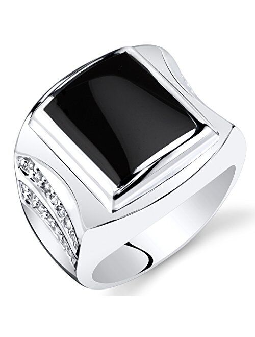 Peora Men's Genuine Black Onyx Large Signet Ring 925 Sterling Silver, 10x8mm Rectangular Shape Sizes 8 to 13