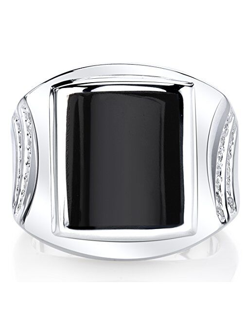 Peora Men's Genuine Black Onyx Large Signet Ring 925 Sterling Silver, 10x8mm Rectangular Shape Sizes 8 to 13