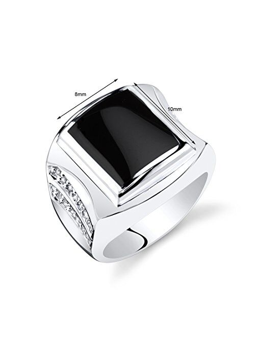 Peora Men's Genuine Black Onyx Large Signet Ring 925 Sterling Silver, 10x8mm Rectangular Shape Sizes 8 to 13