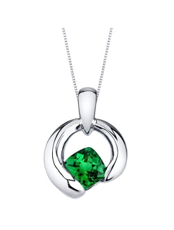 925 Sterling Silver Orbit Solitaire Pendant Necklace for Women in Various Gemstones, Cushion Cut 6mm, with 18 inch Italian Chain