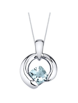 925 Sterling Silver Orbit Solitaire Pendant Necklace for Women in Various Gemstones, Cushion Cut 6mm, with 18 inch Italian Chain