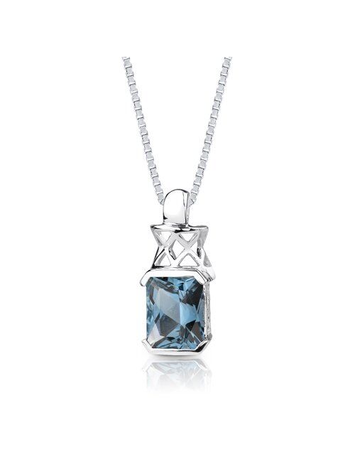 Peora London Blue Topaz Pendant Necklace in Sterling Silver, 5 Carats Radiant Cut Natural Gemstone with 18 inch Chain