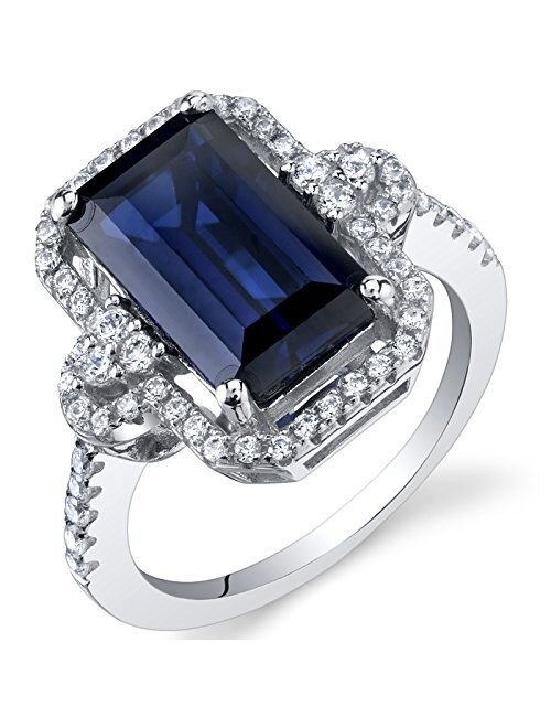 Peora Created Blue Sapphire Ring in 925 Sterling Silver, 4.50 Carats Total, Imperial Octagon Design, Comfort Fit, Sizes 5 to 9