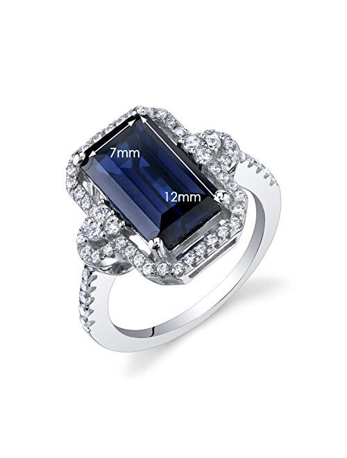 Peora Created Blue Sapphire Ring in 925 Sterling Silver, 4.50 Carats Total, Imperial Octagon Design, Comfort Fit, Sizes 5 to 9