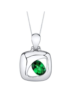 Sterling Silver Sculpted Pendant Necklace for Women, Various Gemstones, Oval Shape, 7x5mm, with 18 inch Chain