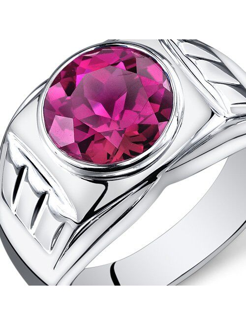 Peora Mens 5.50 Carats Created Ruby Ring Sterling Silver Sizes 8 To 13