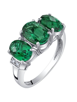 Solid 14K White Gold Diamond and Genuine or Created Gemstones Three Stone Triune Ring for Women Sizes 5 to 9