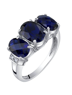 Solid 14K White Gold Diamond and Genuine or Created Gemstones Three Stone Triune Ring for Women Sizes 5 to 9