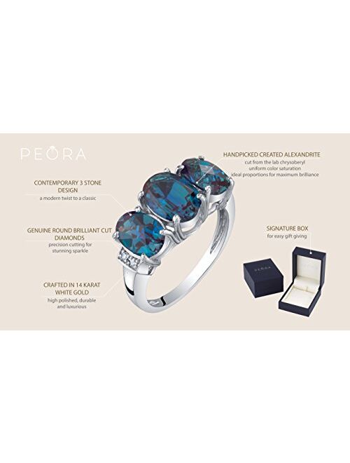 Peora Solid 14K White Gold Diamond and Genuine or Created Gemstones Three Stone Triune Ring for Women Sizes 5 to 9