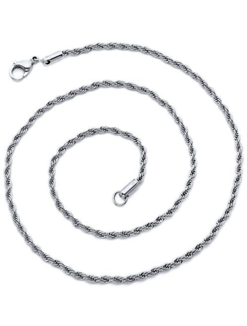 Peora 2mm Diamond Cut Stainless Steel Rope Chain Necklace Available in 16, 18, 20 and 22 inch Length