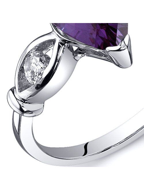 Peora Simulated Alexandrite 3-Stone Teardrop Ring for Women 925 Sterling Silver, Color-Changing, 1.75 Carats Pear Shape 9x6mm, Sizes 5 to 9