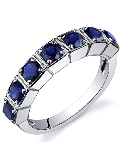 Peora Created Sapphire Ring Sterling Silver Rhodium Nickel Finish 7 Stone Band Sizes 5 to 9