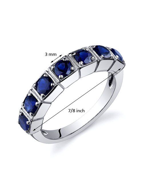 Peora Created Sapphire Ring Sterling Silver Rhodium Nickel Finish 7 Stone Band Sizes 5 to 9