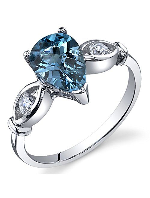Peora 3 Stone 1.50 carats London Blue Topaz Ring in Sterling Silver Rhodium Nickel Finish Sizes 5 to 9
