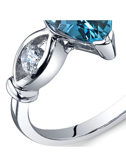 Peora 3 Stone 1.50 carats London Blue Topaz Ring in Sterling Silver Rhodium Nickel Finish Sizes 5 to 9