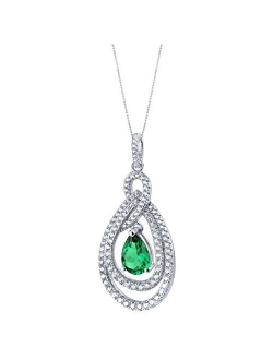 925 Sterling Silver Teardrop Glamour Halo Pendant Necklace for Women in Various Gemstones, Pear Shape 10x7mm, with 18 inch Italian Chain