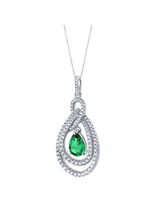 Peora 925 Sterling Silver Teardrop Glamour Halo Pendant Necklace for Women in Various Gemstones, Pear Shape 10x7mm, with 18 inch Italian Chain