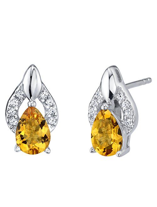 Peora 925 Sterling Silver Finesse Stud Earrings for Women, Various Gemstones, Pear Shape 7x5mm, Friction Backs