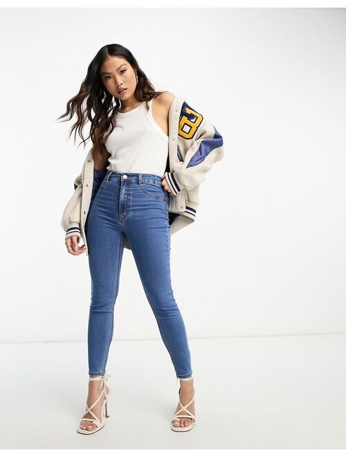 Pull&bear Petite high waisted skinny jeans in mid blue