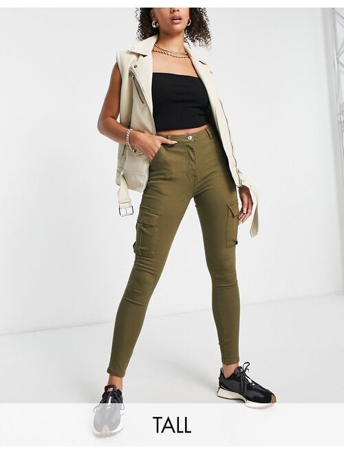 Parisian Tall cargo skinny jeans in khaki