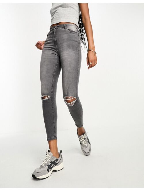 Parisian Tall skinny jeans with knee rips in gray