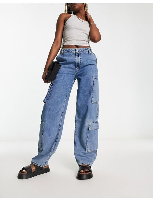 ASOS DESIGN wide leg cargo jean in tinted blue