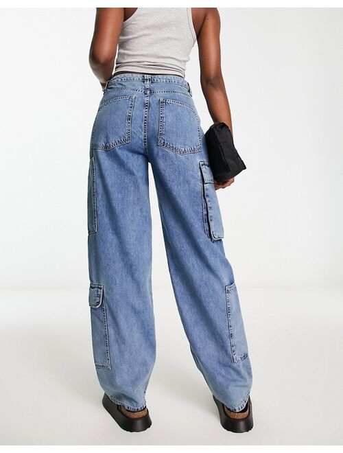 ASOS DESIGN wide leg cargo jean in tinted blue