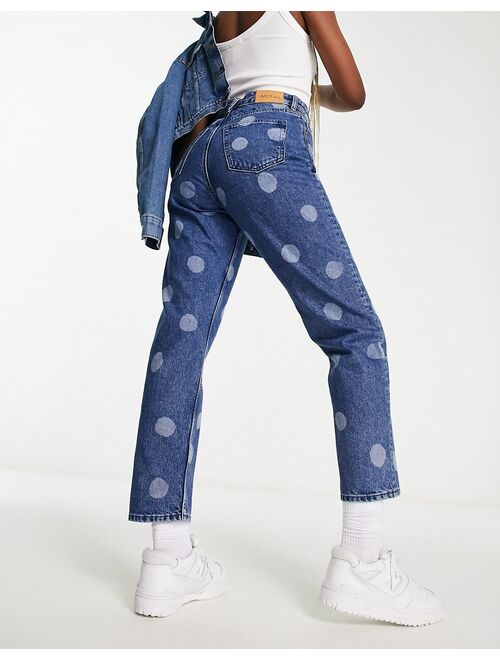 Monki wide leg cropped jeans in blue dot print