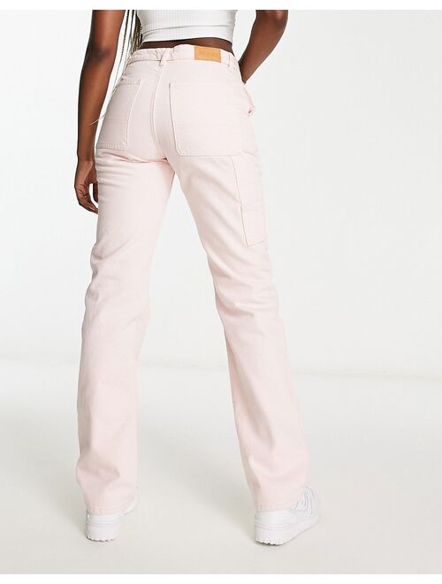 Monki workwear straight leg jeans in pink