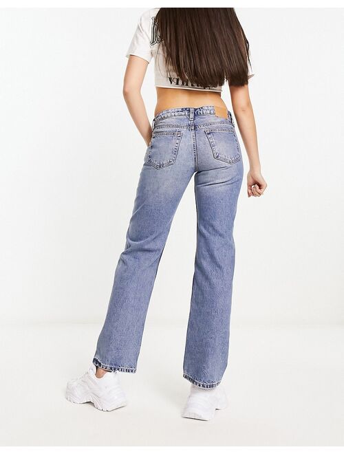 Weekday Arrow low rise straight leg jeans in seventeen blue