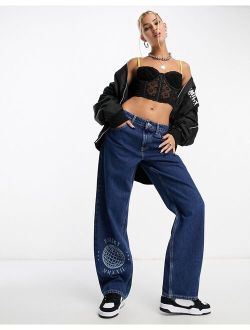 Smiley baggy boyfriend jeans in dark blue