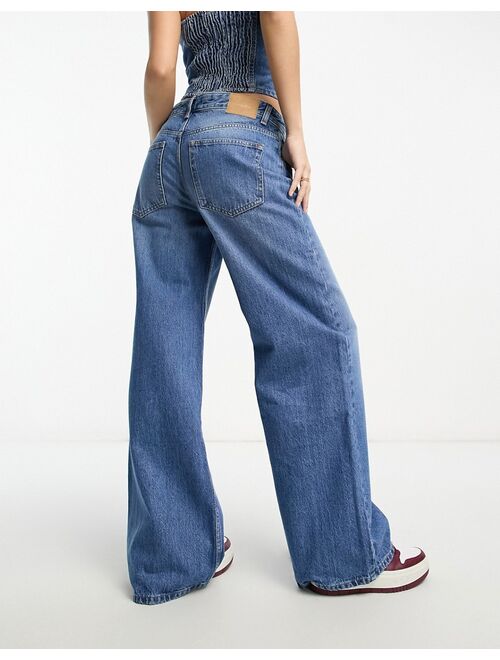 Pull&Bear low rise wide leg jeans in indigo wash - part of a set