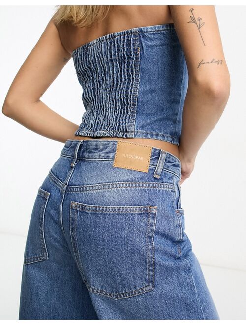 Pull&Bear low rise wide leg jeans in indigo wash - part of a set