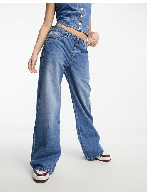 Pull&Bear low rise wide leg jeans in indigo wash - part of a set