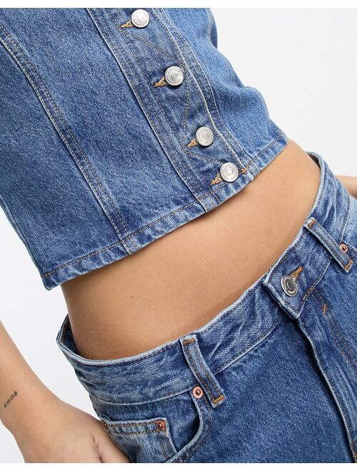 Pull&Bear low rise wide leg jeans in indigo wash - part of a set