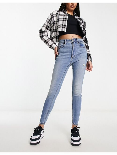 Stradivarius high waist skinny jeans in medium blue