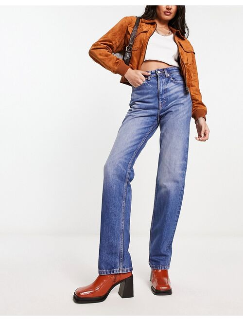 Weekday Rowe high waist straight leg jeans in wave blue