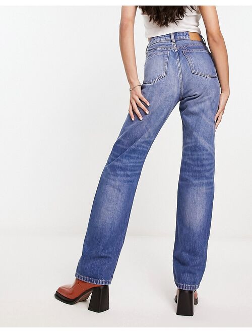 Weekday Rowe high waist straight leg jeans in wave blue